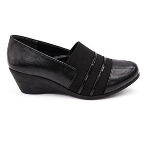 Kadın Siyah Anne Ayakkabısı Ortopedik Dolgu Topuk – Şık Rahat Günlük Model
