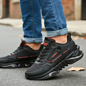 Erkek Siyah Spor Ayakkabı – Şeffaf Taban, Darbe Emici, Nefes Alabilir Günlük Koşu Ayakkabısı